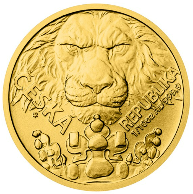 Zlatá 1/10oz investiční mince Český lev 2023 stand