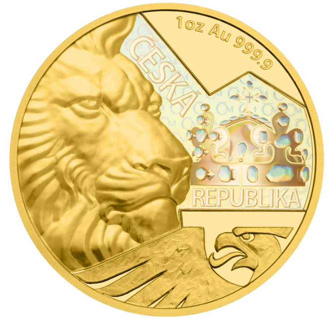1 x Zlatá uncová investiční mince Český lev 2023 s hologramem proof